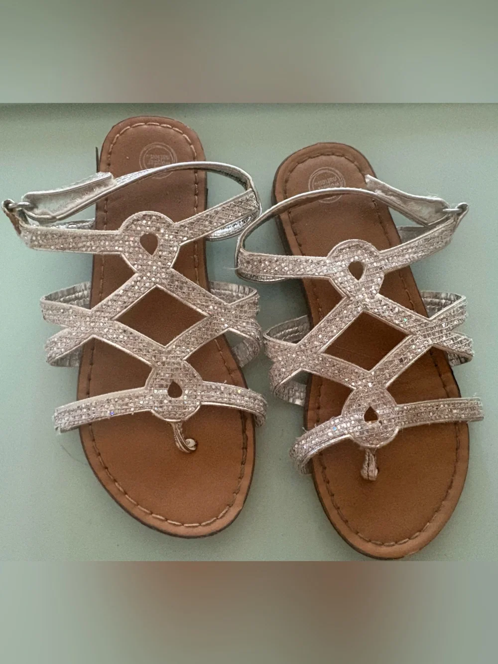 Girls Silver Glitter Strappy Sandals